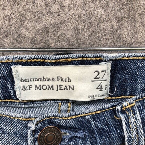 Abercrombie & Fitch Mom Jean Womens Size 4 / 27 Blue Distressed Ripped Stretch - Picture 5 of 9